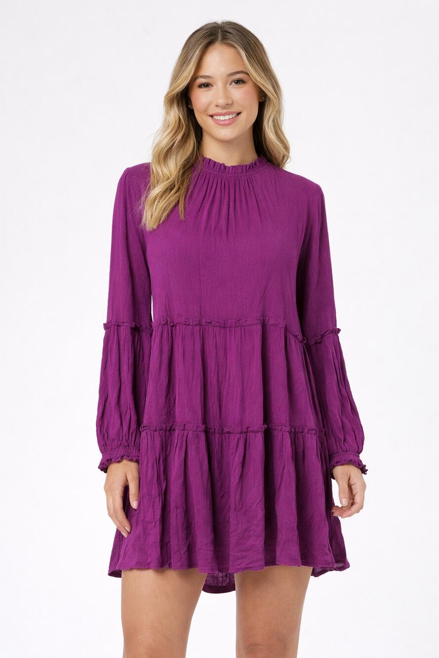 Easel Long Sleeve Tiered Mini Dress Womens Size Small Purple New